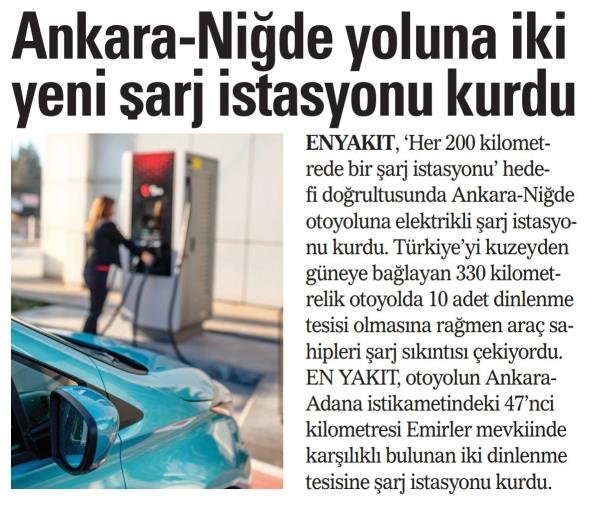 ANKARA-NİĞDE YOLUNA İKİ YENİ ŞARJ İSTASYONU KURDU